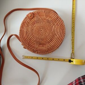 Tan Woven Women's Bag Rattan Style Rpund Bag